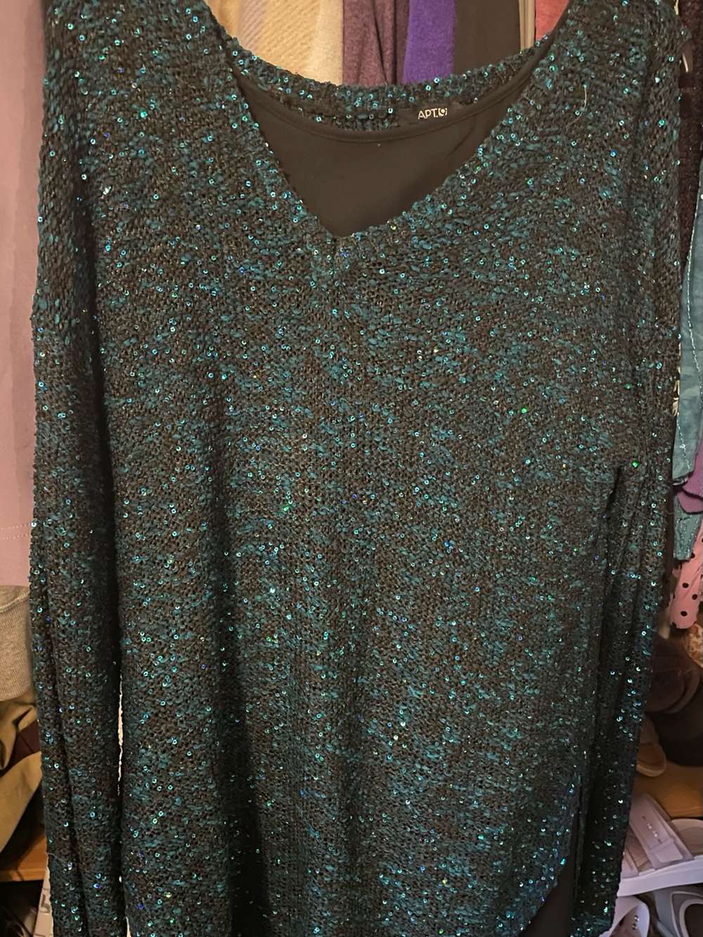 Apt. 9 Black Top with Teal Sequin Trim